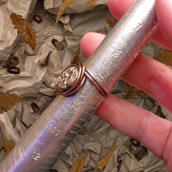 Artisan Copper Wire Wrap Ring with Silver Filigree Bead – Oxidized Finish - Picture 5 of 5